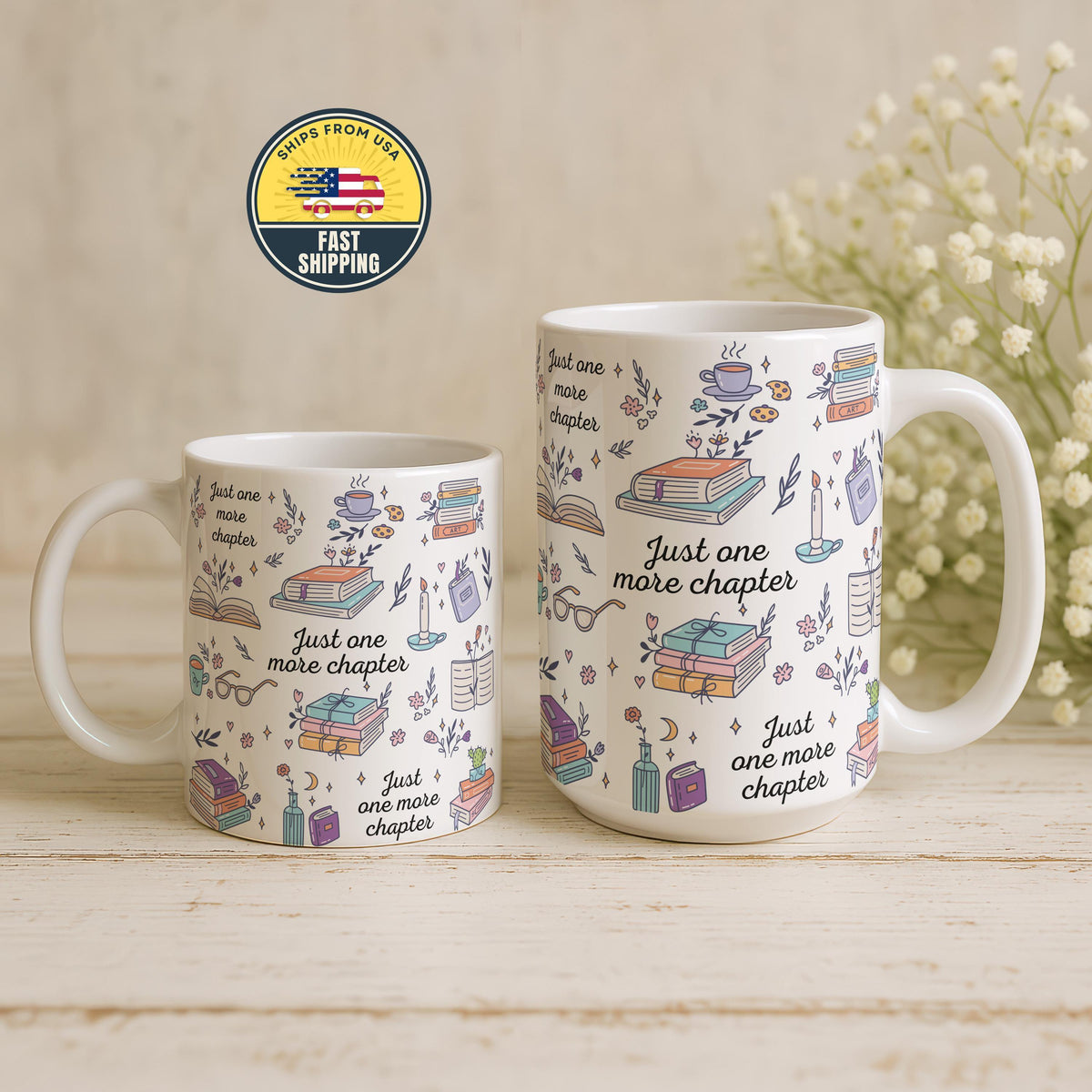 Just One More Chapter Mug, Book Lover Coffee Cup, Girls Book Club Gift, Librarian Gift