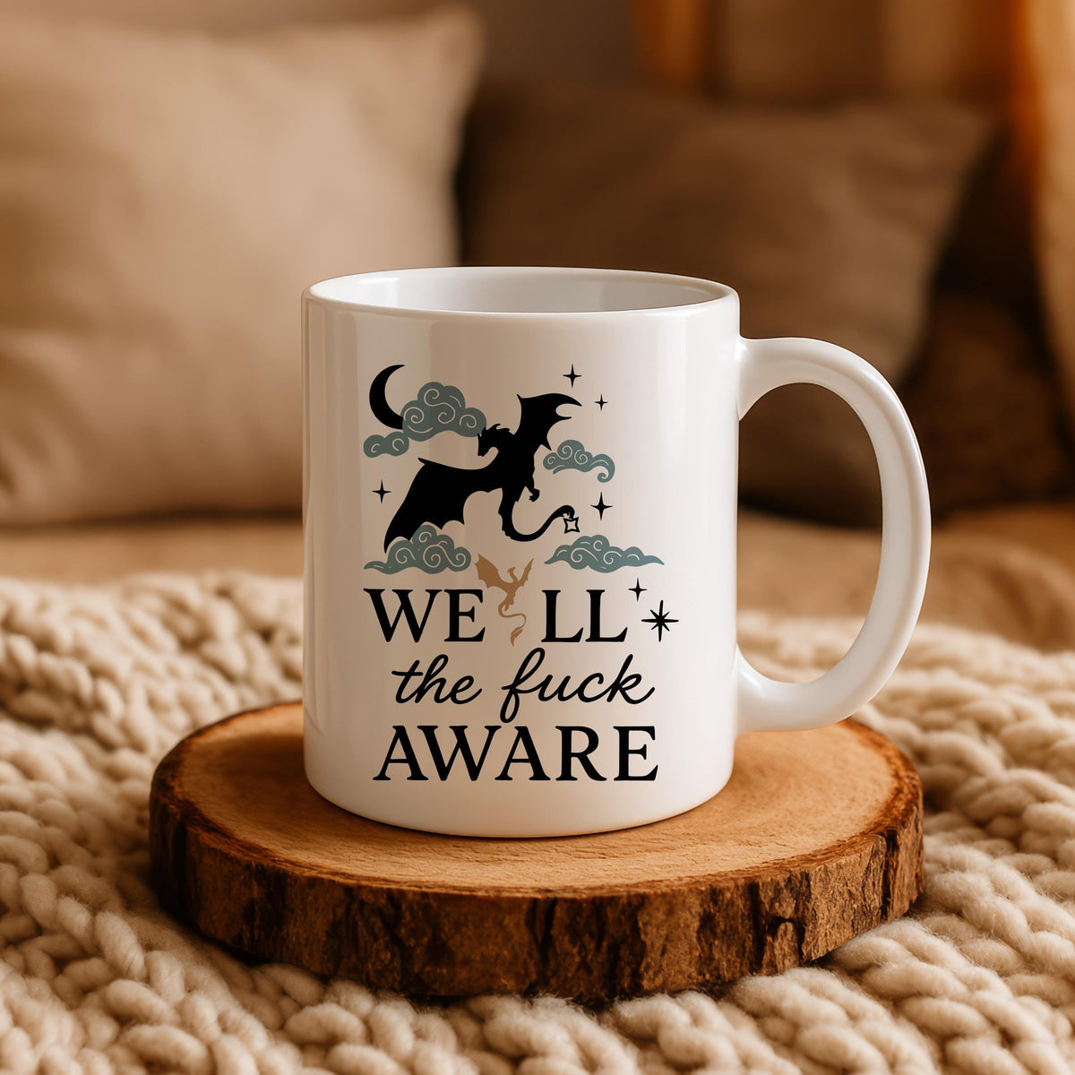 Fourth Wings Well The F*ck Aware Coffee Mug, Tarin And Andarna Cloudy Night Ceramic Cup