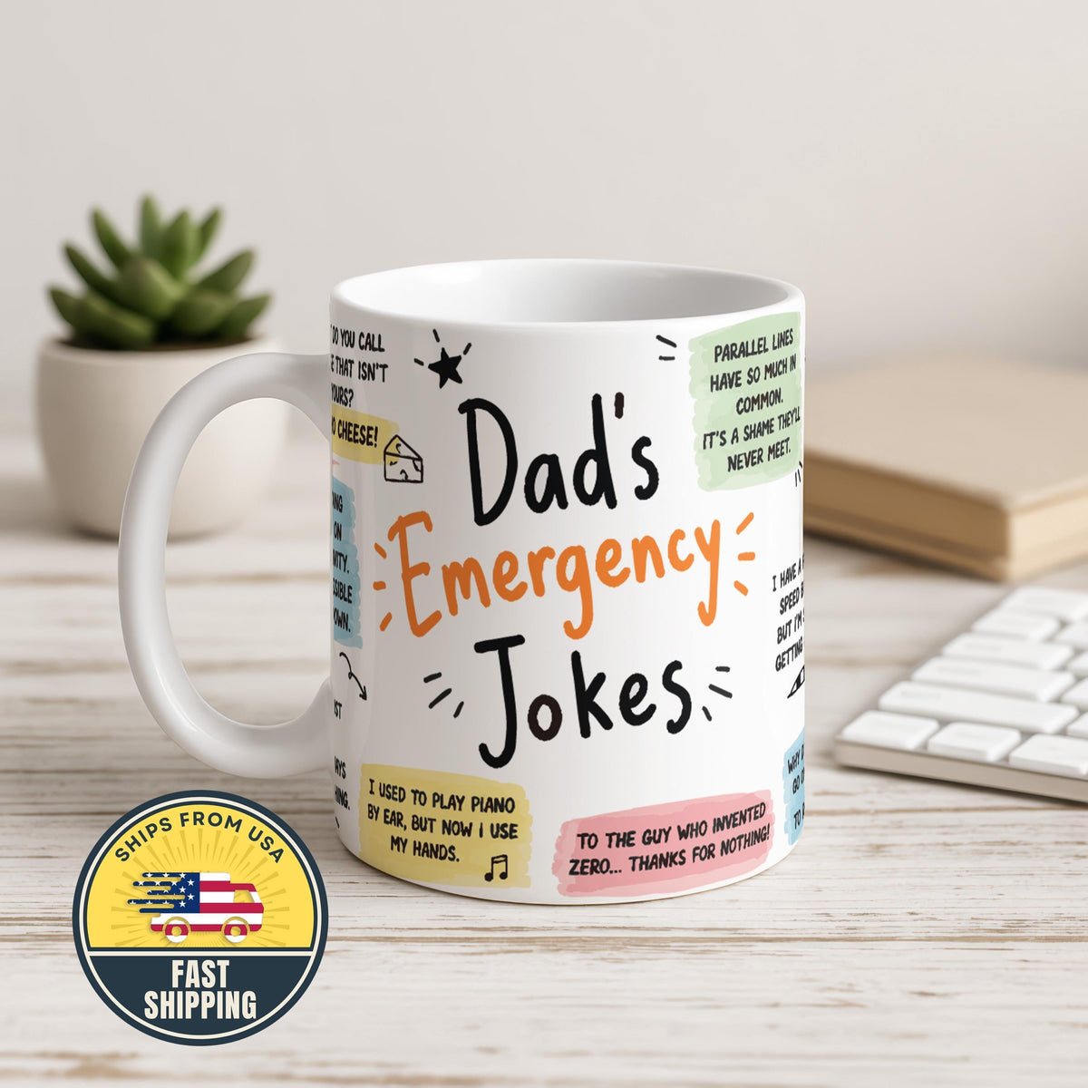Funny Dad Joke Mug, Emergency Jokes Coffee Cup for Father, Father's Day Gift