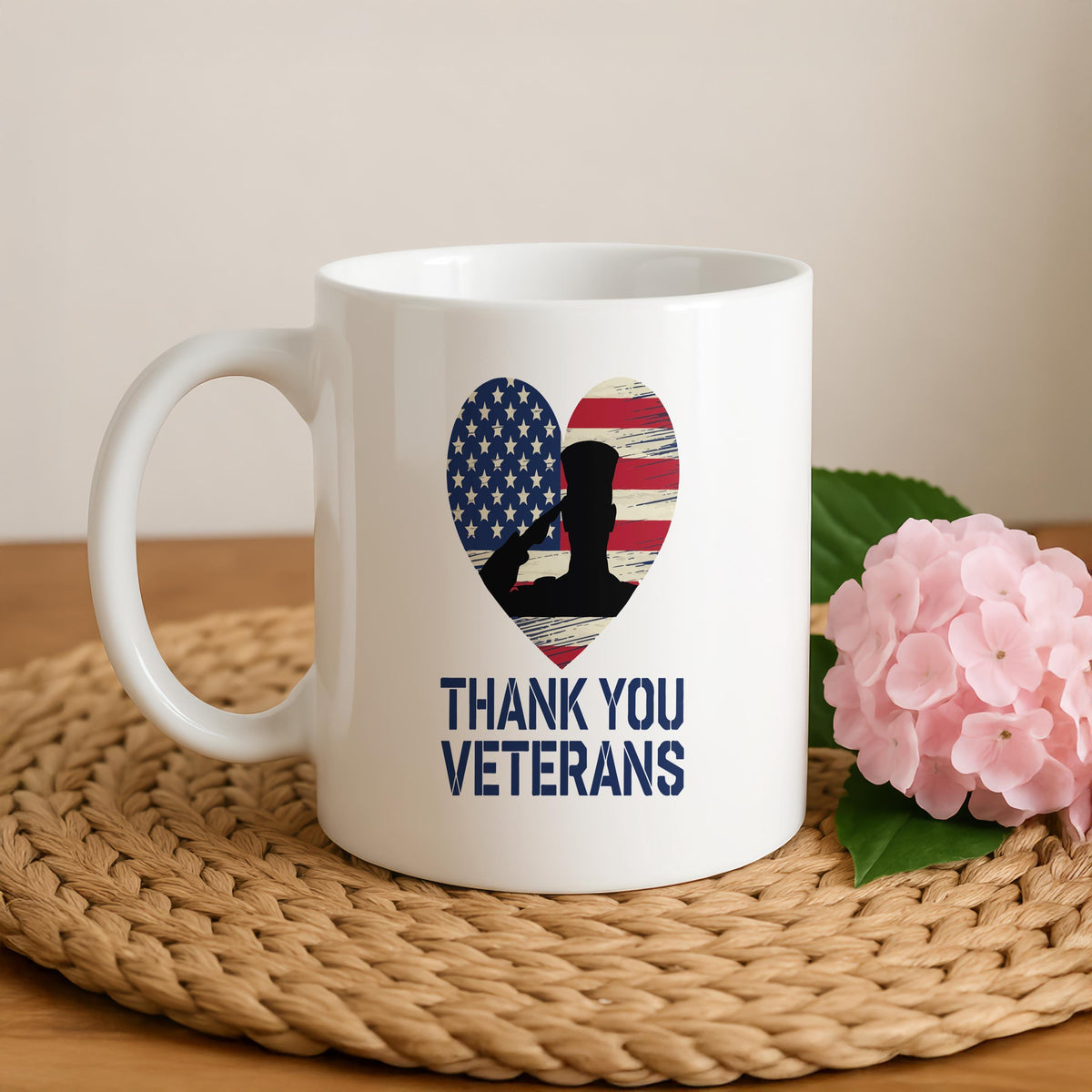 Thank You Veterans Ceramic Mug, Patriotic American Flag Coffee Cup, Veterans Day Tea Mug