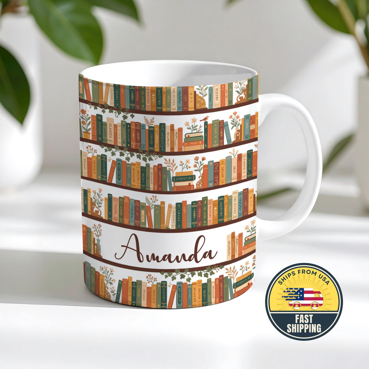 Personalized Books Mug, Custom Teacher Appreciation Gift