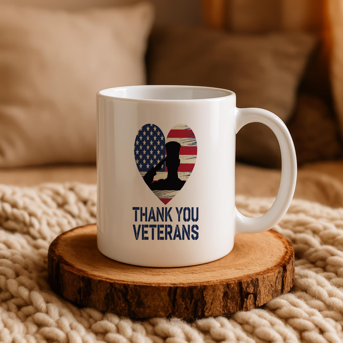 Thank You Veterans Ceramic Mug, Patriotic American Flag Coffee Cup, Veterans Day Tea Mug