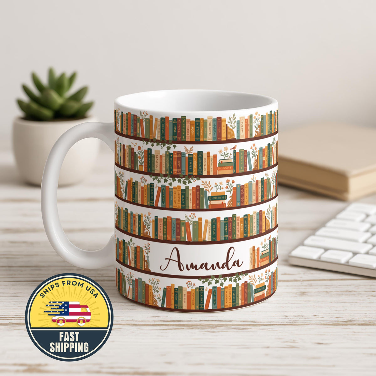 Personalized Books Mug, Custom Teacher Appreciation Gift
