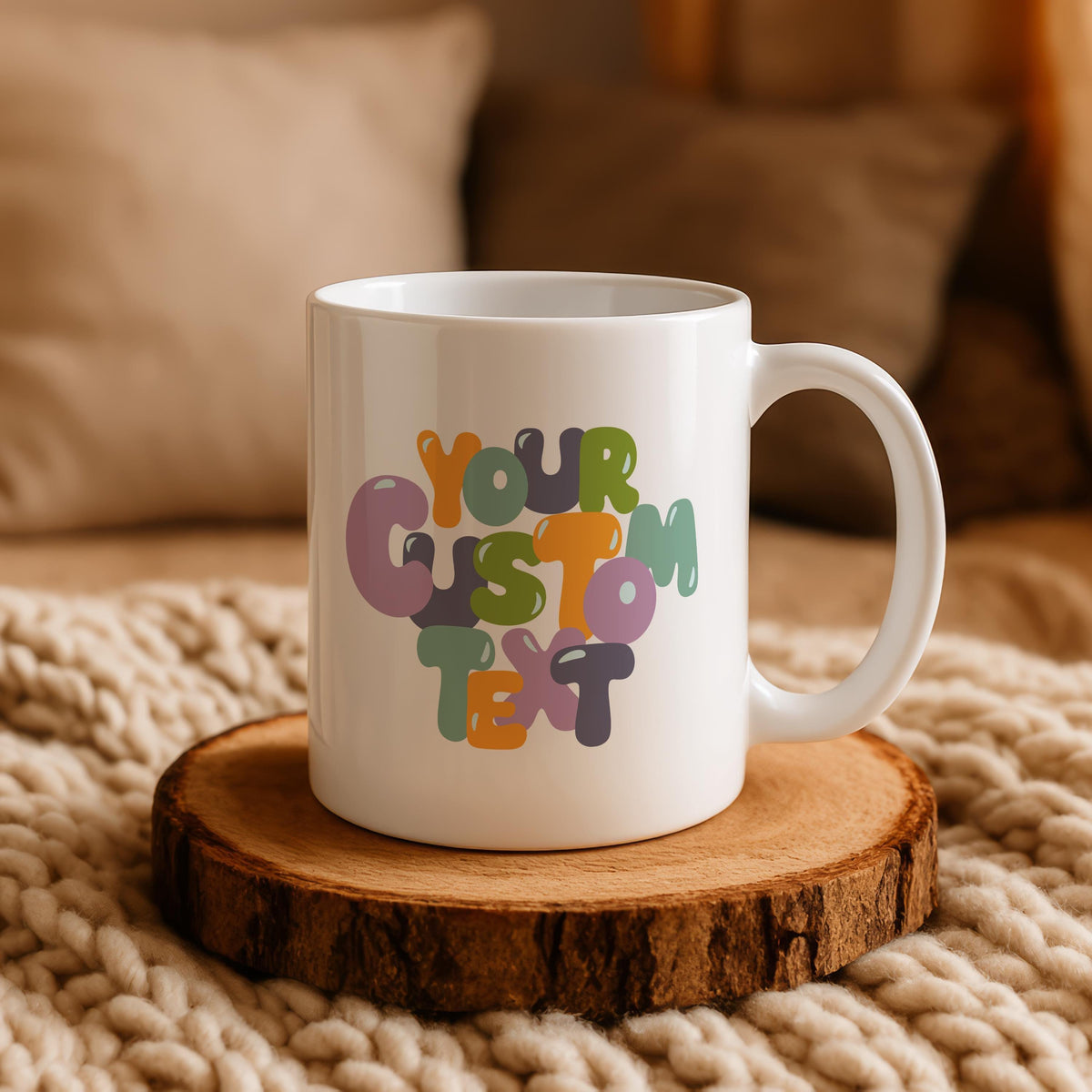 Custom Text Groovy Design Coffee Mug, Bubble Lettering Font Ceramic Cup