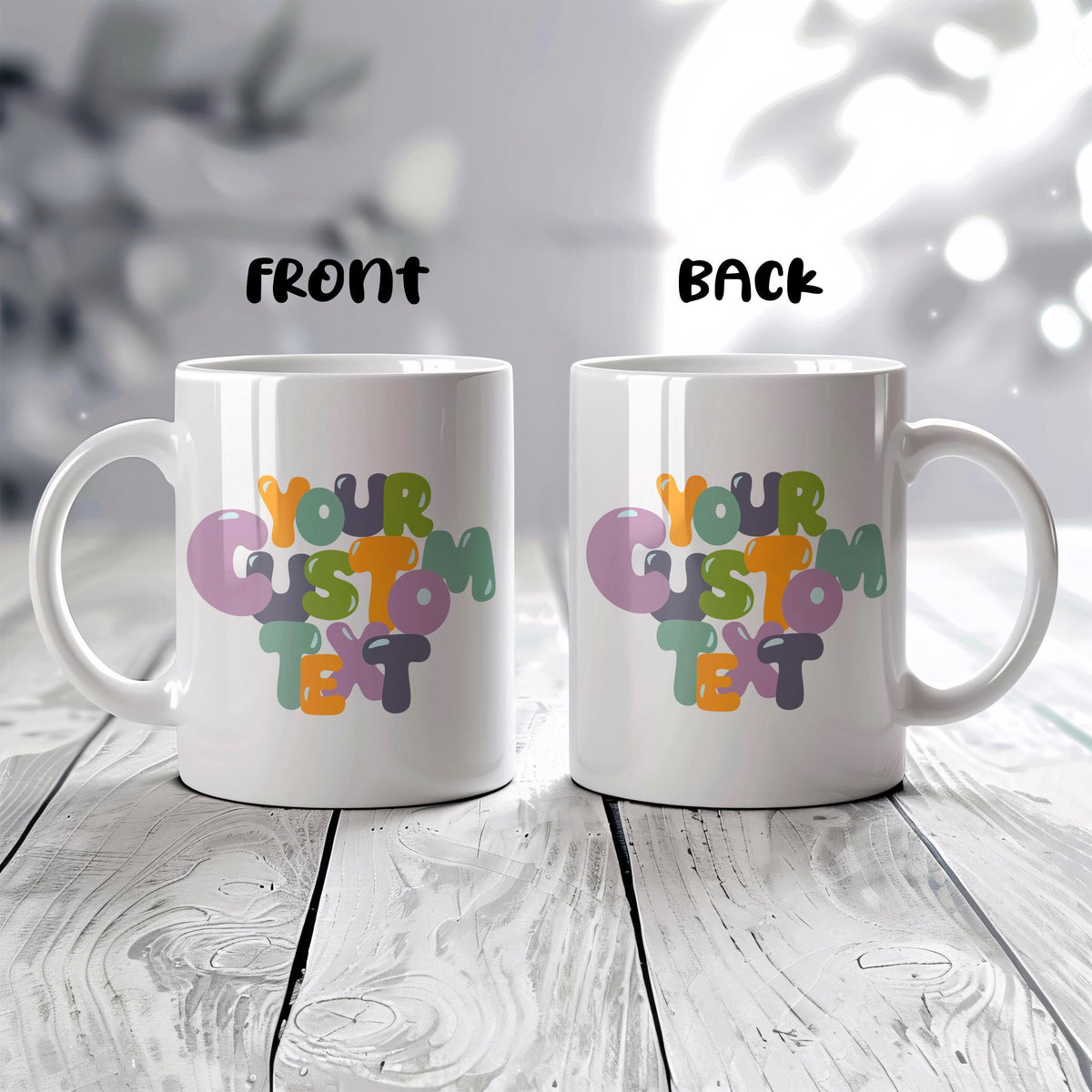 Custom Text Groovy Design Coffee Mug, Bubble Lettering Font Ceramic Cup