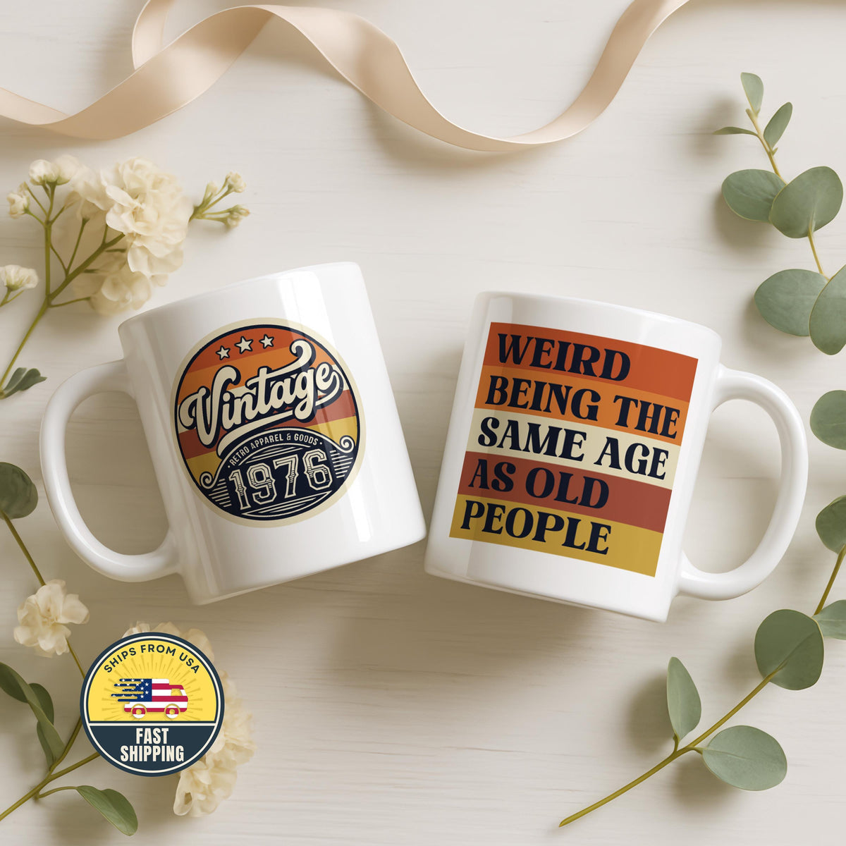 Vintage 1976 Mug, Funny 49th Birthday Gift, Weird Being the Same Age as Old People Mug