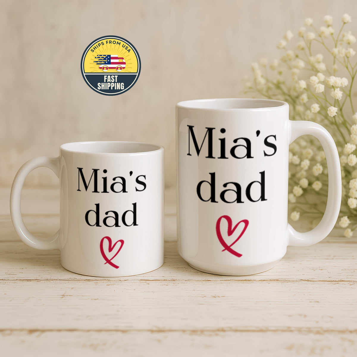 Personalized Dad Mug from Daughter, Custom Name Dad Coffee Mug, Father's Day Gift for Dad