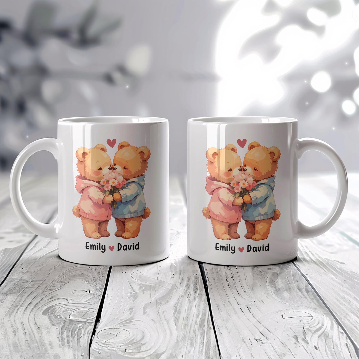 Personalized Bears Couple Mug, Custom Names Anniversary Gift