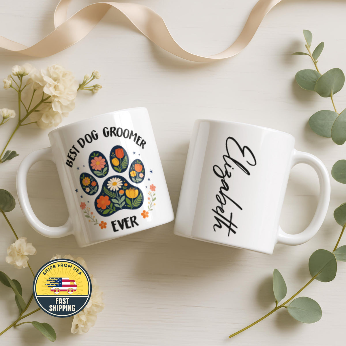 Floral Custom Best Dog Ever Mug, Dog Mom Coffee Cup, Dog Dad Mug, Dog Lover Tea Cup