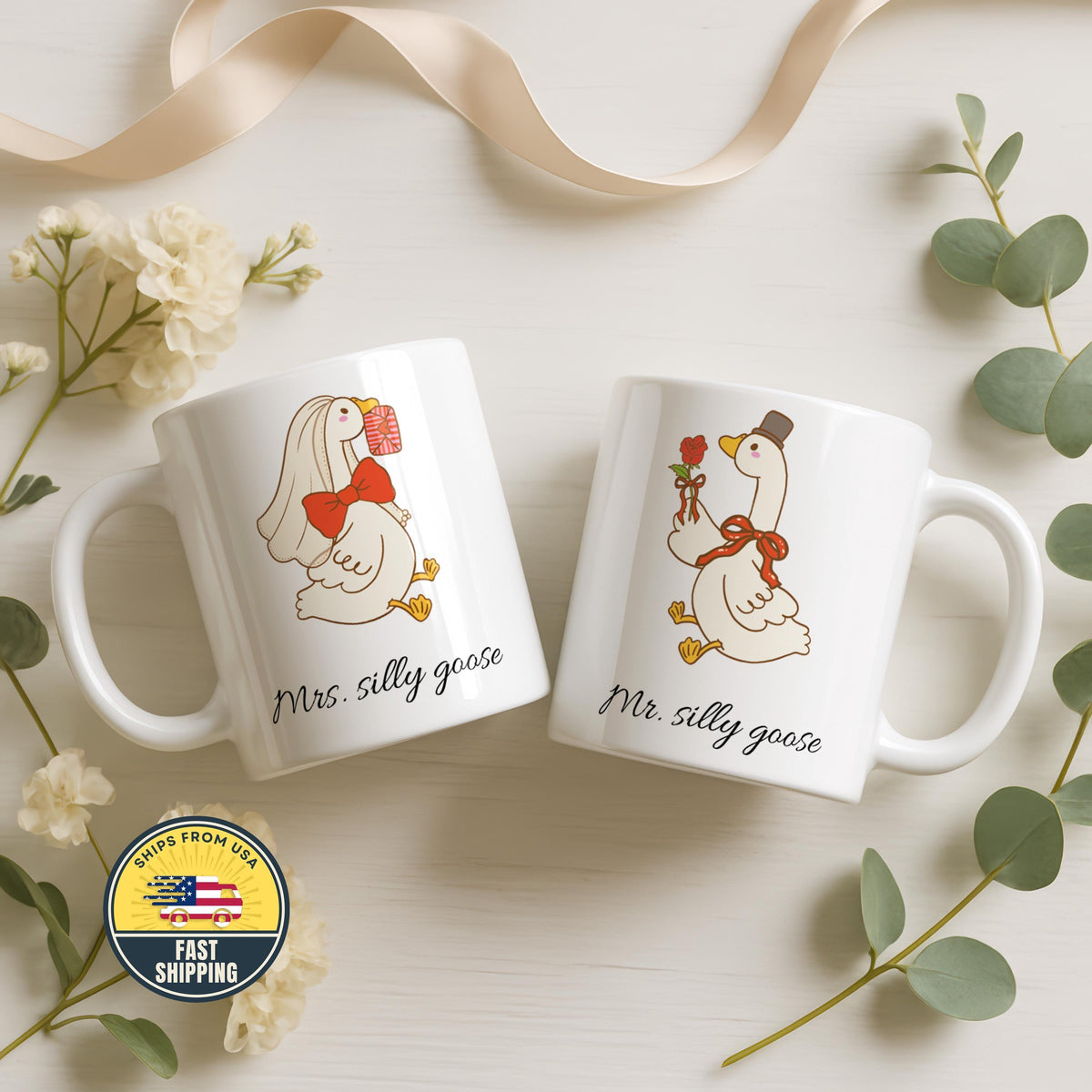 Mrs Goose And Goose Mug, Engagement Gift Ideas for Couples, Funny Mr. And Mrs Goose Mug