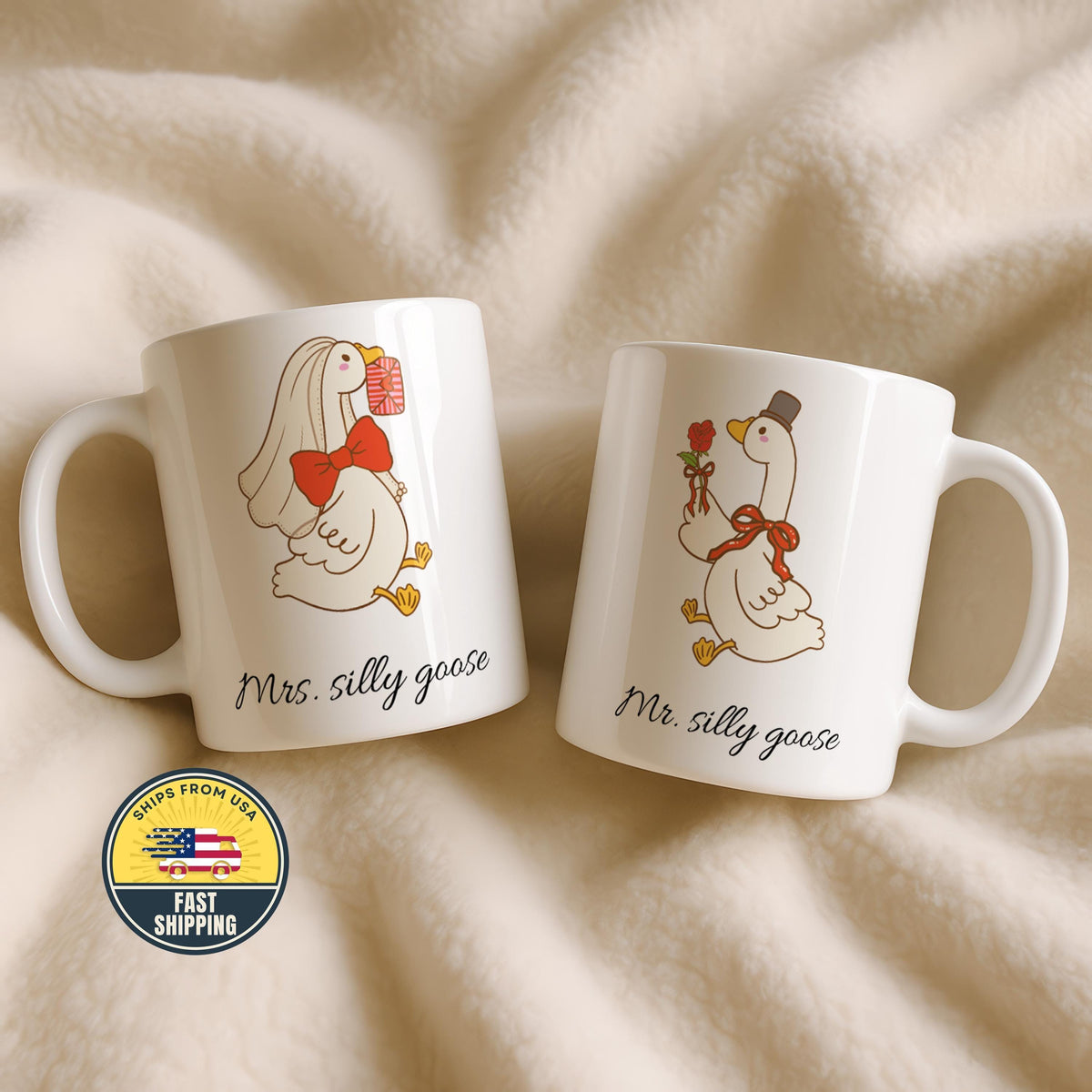 Mrs Goose And Goose Mug, Engagement Gift Ideas for Couples, Funny Mr. And Mrs Goose Mug