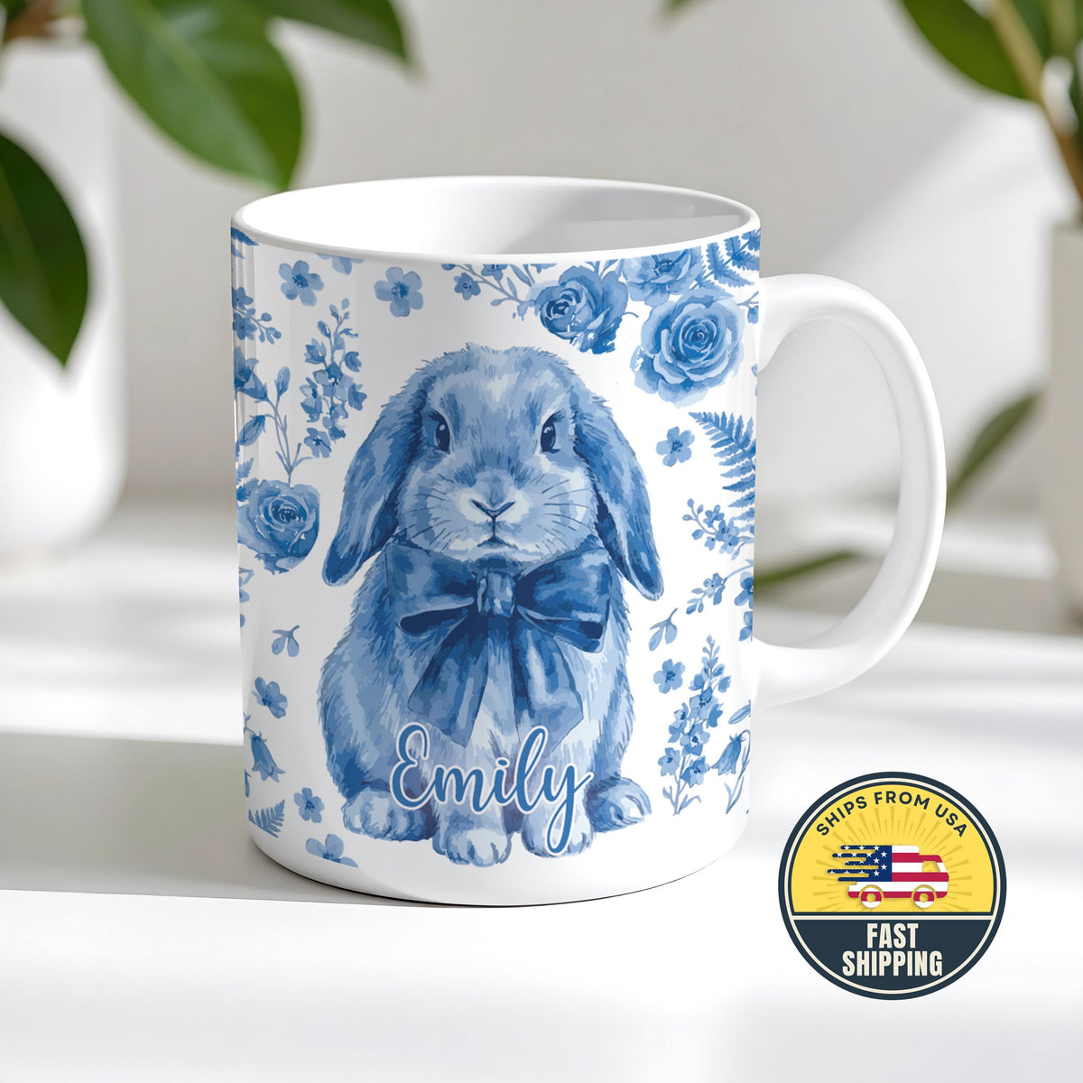 Personalized Bunny Name Mug, Personalized Cute Bunny Design Ceramic Coffee Cup