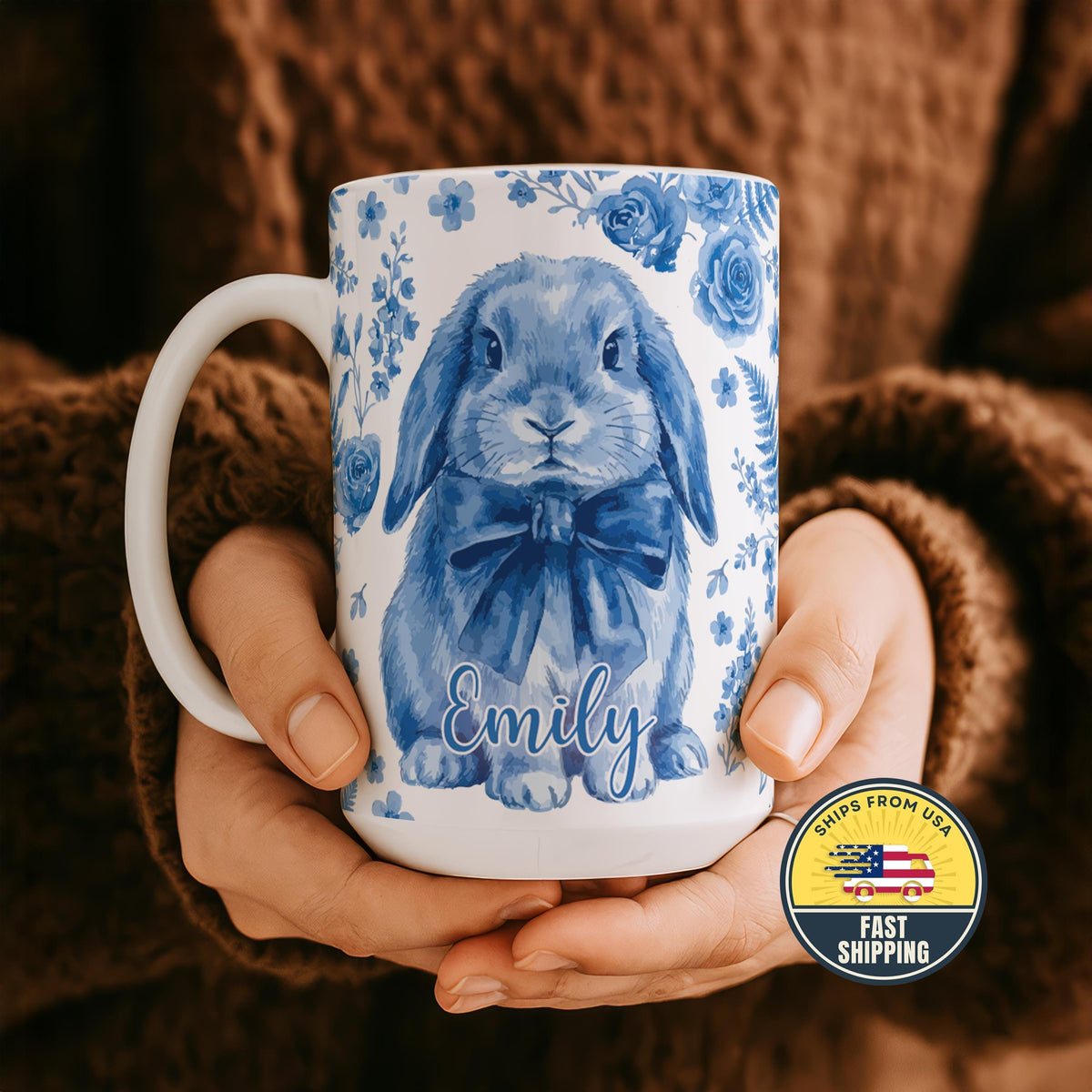 Personalized Bunny Name Mug, Personalized Cute Bunny Design Ceramic Coffee Cup