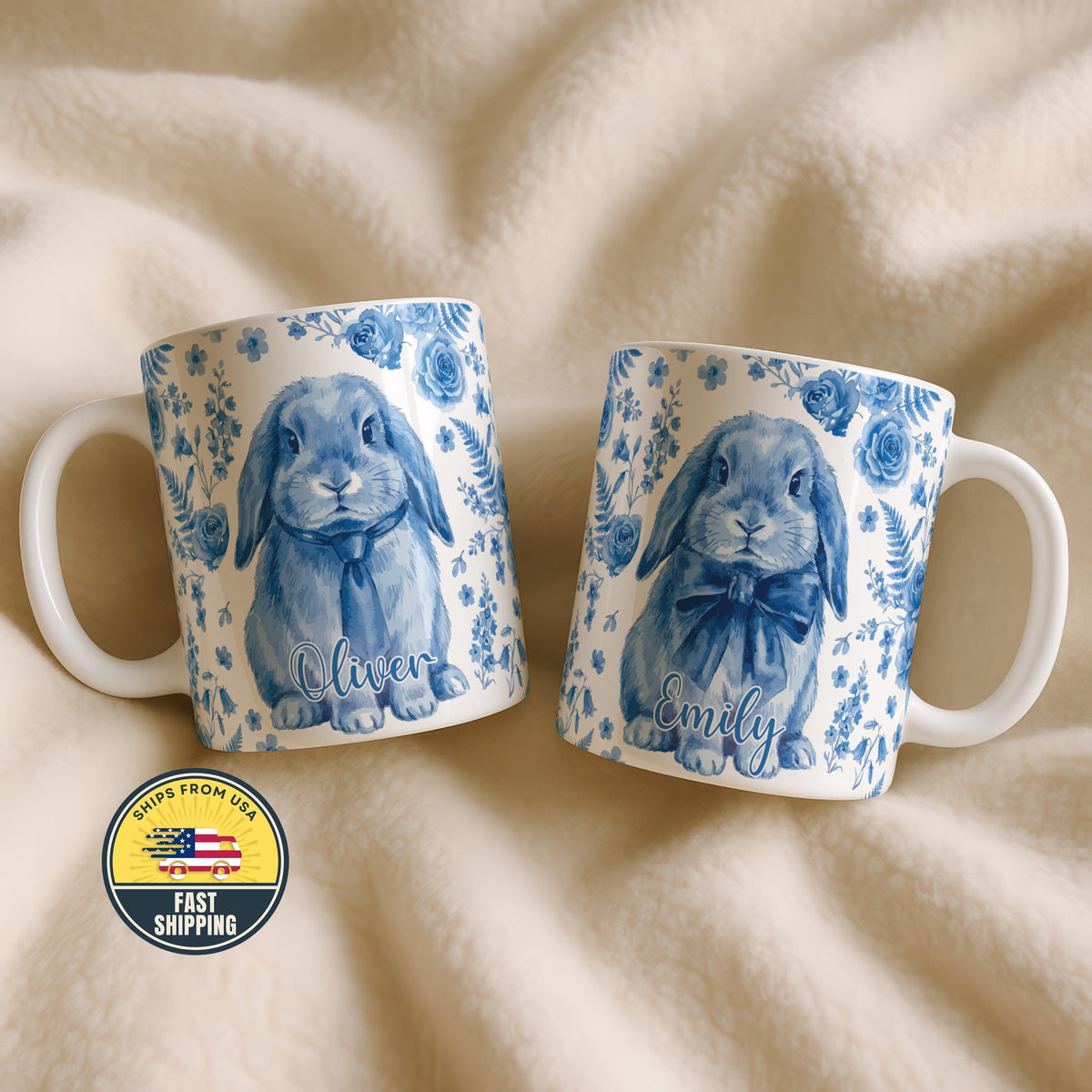 Personalized Bunny Name Mug, Personalized Cute Bunny Design Ceramic Coffee Cup