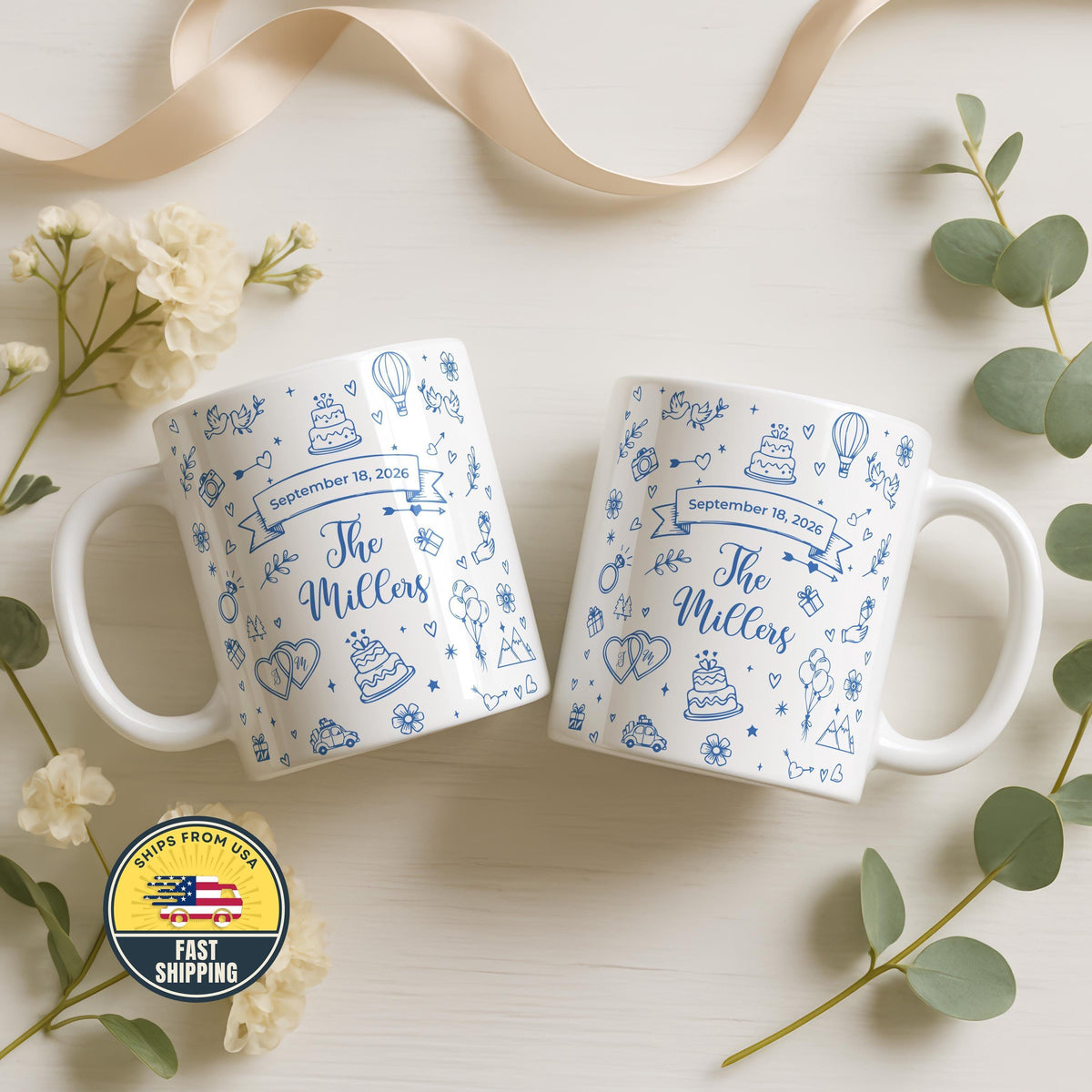 Custom Couple Valentine Mug, Personalized Bridal Mug, Married Coffee Cups
