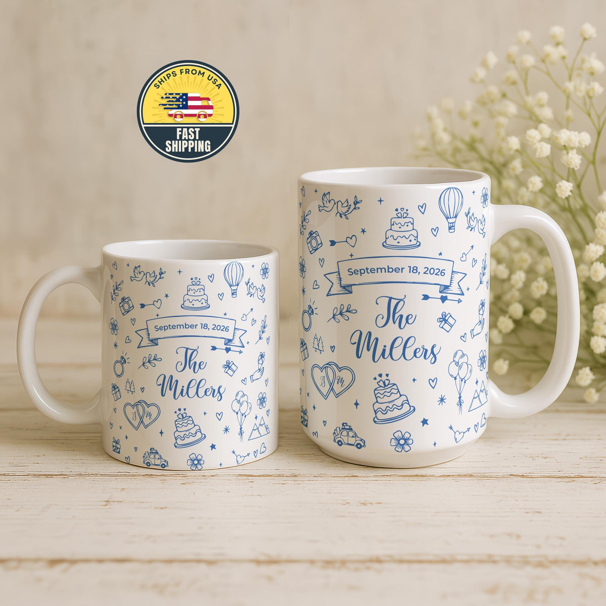 Custom Couple Valentine Mug, Personalized Bridal Mug, Married Coffee Cups