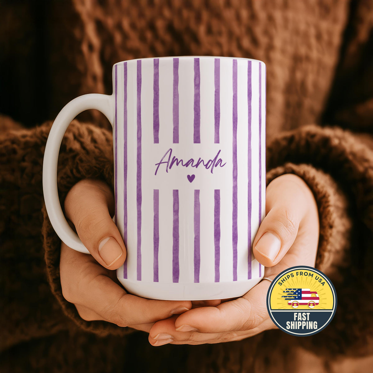 Personalized Name Striped Mug, Custom Name Coffee Mug, Custom Birthday Gift, Cute Tea Cup