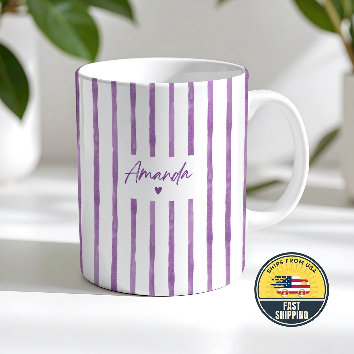 Personalized Name Striped Mug, Custom Name Coffee Mug, Custom Birthday Gift, Cute Tea Cup