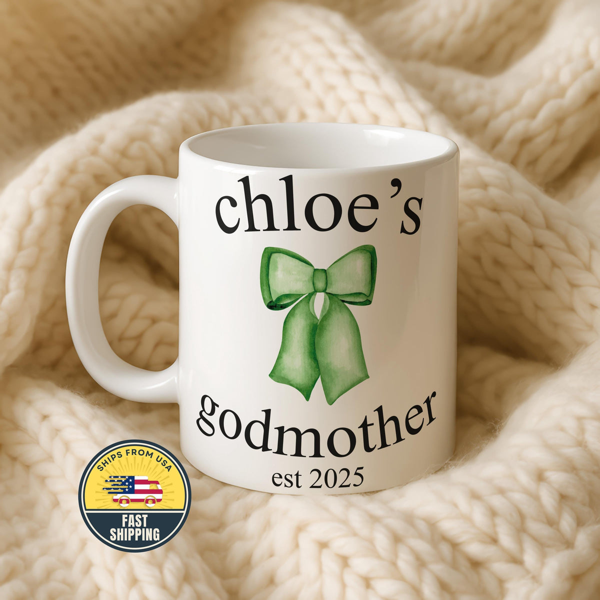 Personalized Godmother Bow Mug, Coquette Bow God Mom Cup, Christening Keepsake Cup