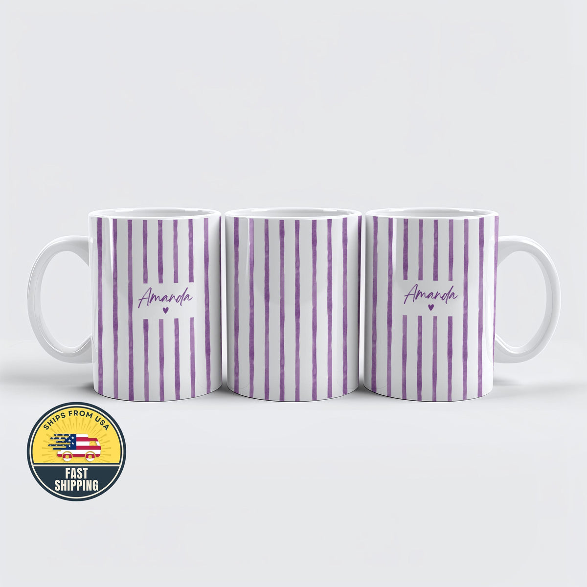 Personalized Name Striped Mug, Custom Name Coffee Mug, Custom Birthday Gift, Cute Tea Cup
