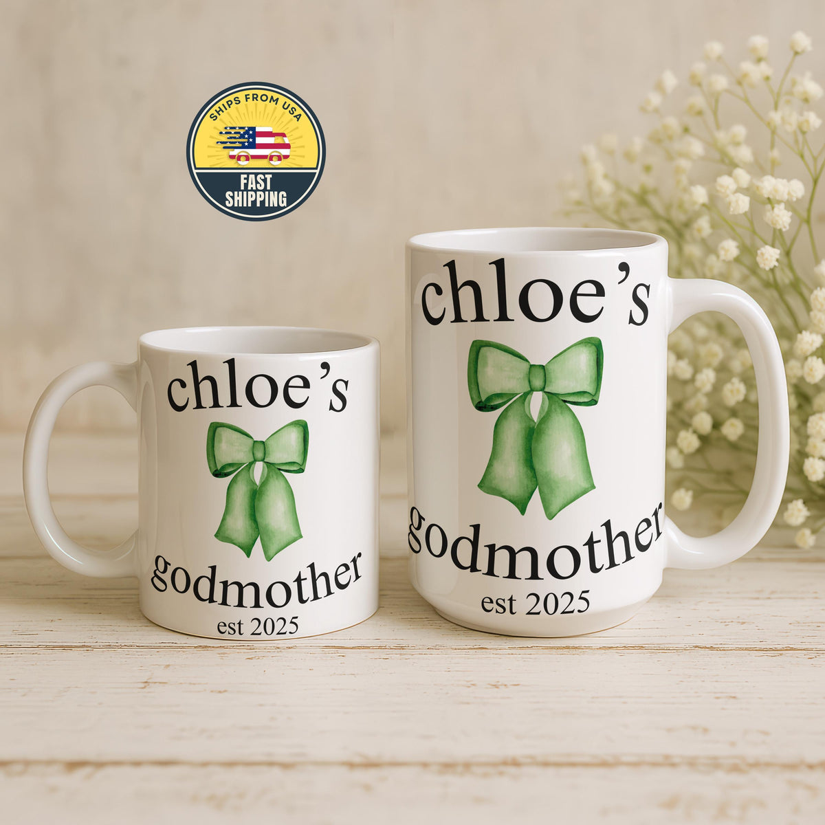 Personalized Godmother Bow Mug, Coquette Bow God Mom Cup, Christening Keepsake Cup