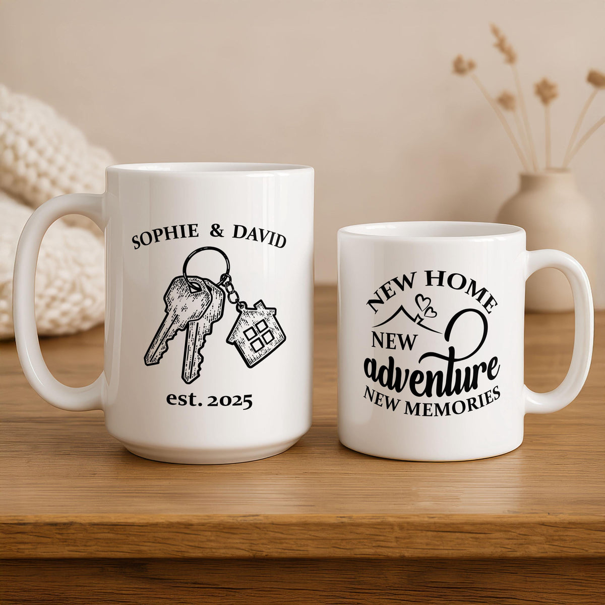 Personalized New Home Keys & Est. Year Mug, Custom Couple Name Housewarming Gift