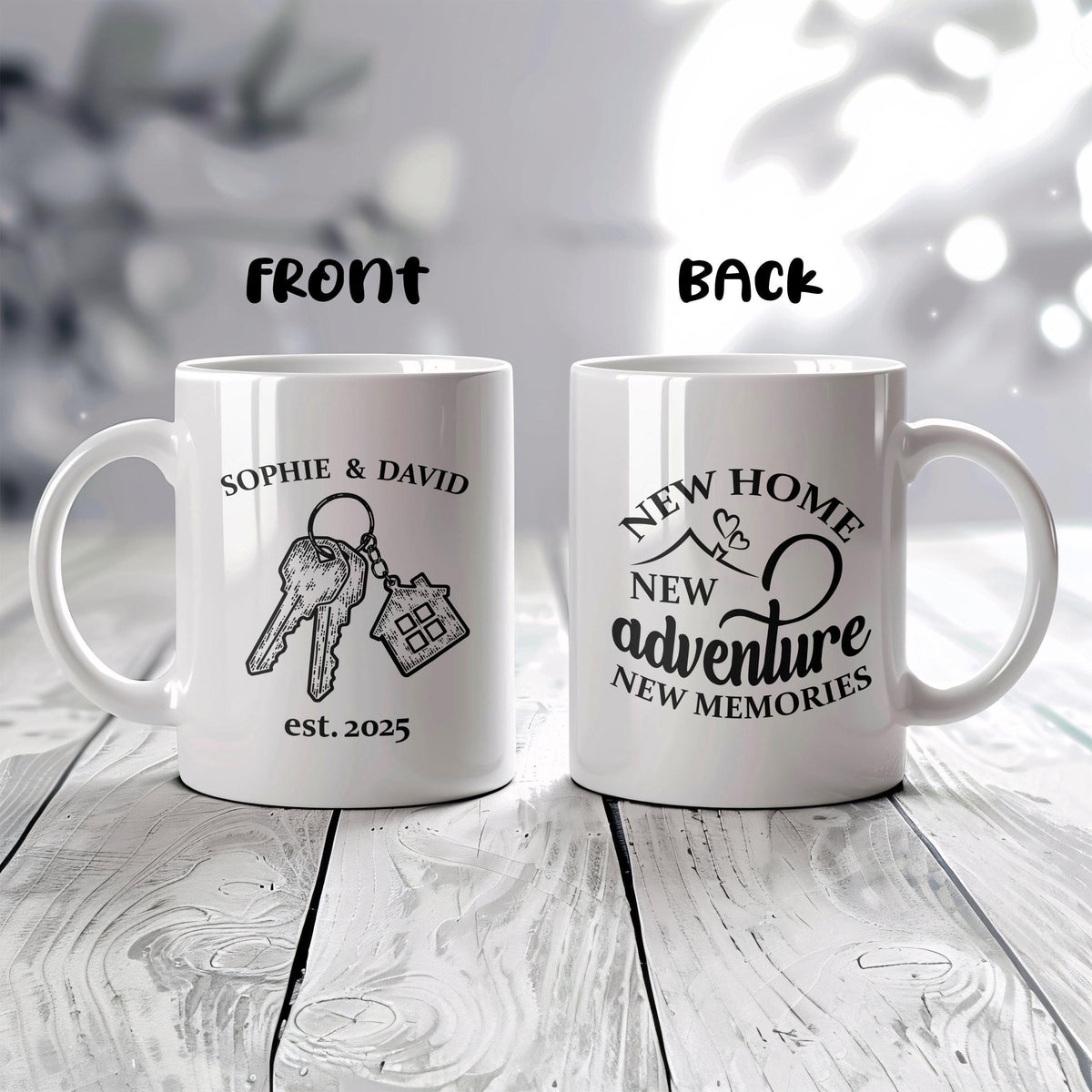 Personalized New Home Keys & Est. Year Mug, Custom Couple Name Housewarming Gift