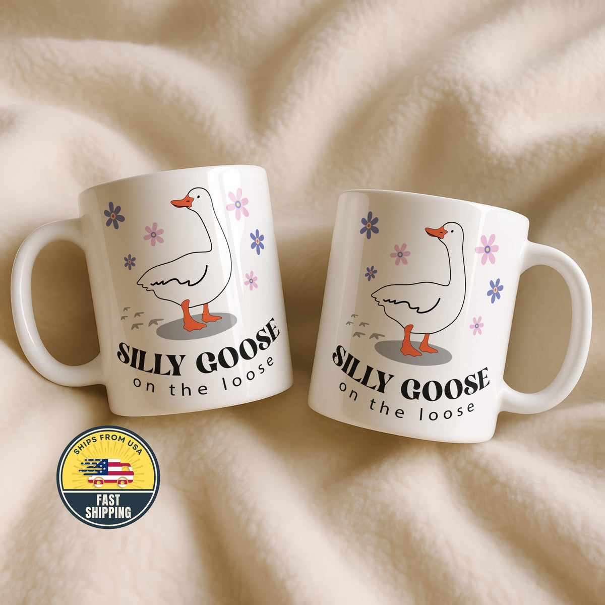 Goose On The Loose Mug, Cute Goose Illustration Ceramic Cup, Cute Animal Humor Gift