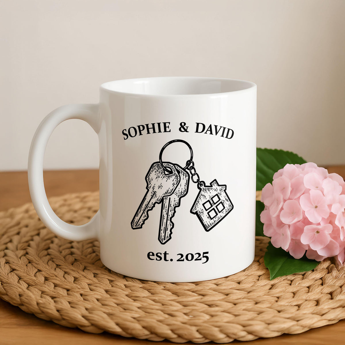 Personalized New Home Keys & Est. Year Mug, Custom Couple Name Housewarming Gift