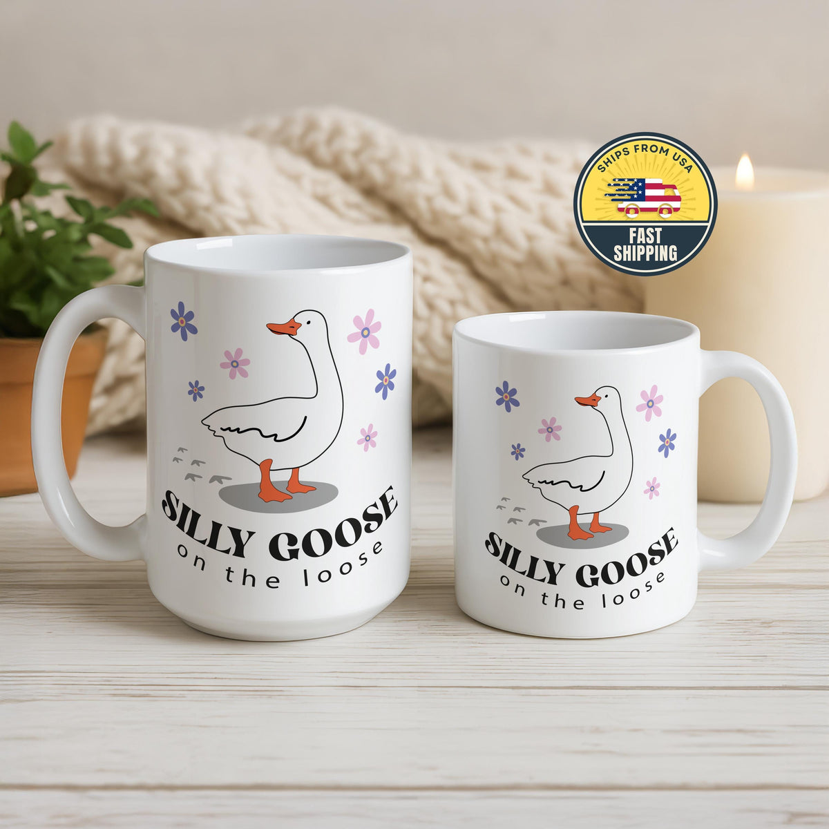 Goose On The Loose Mug, Cute Goose Illustration Ceramic Cup, Cute Animal Humor Gift