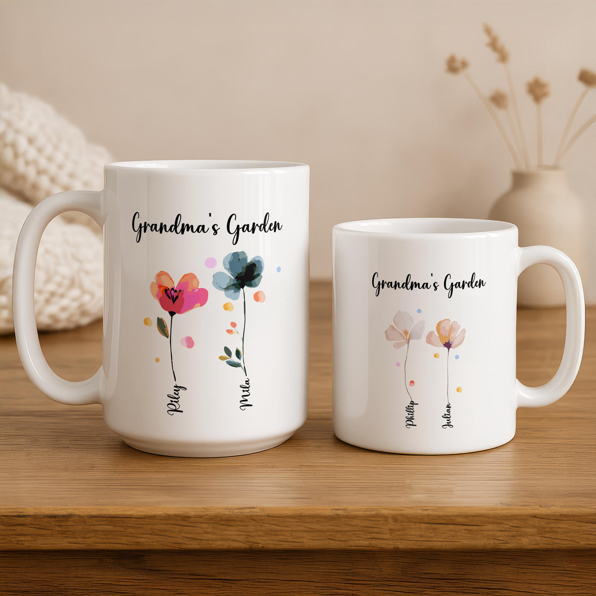 Personalized Grandma's Garden Mug, Personalized Floral Mug With Grandchildren's Names