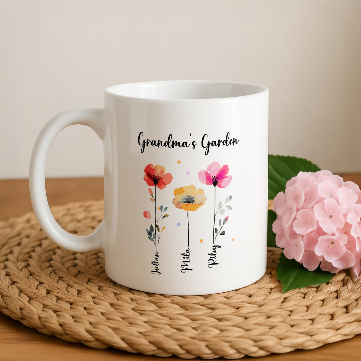 Personalized Grandma's Garden Mug, Personalized Floral Mug With Grandchildren's Names