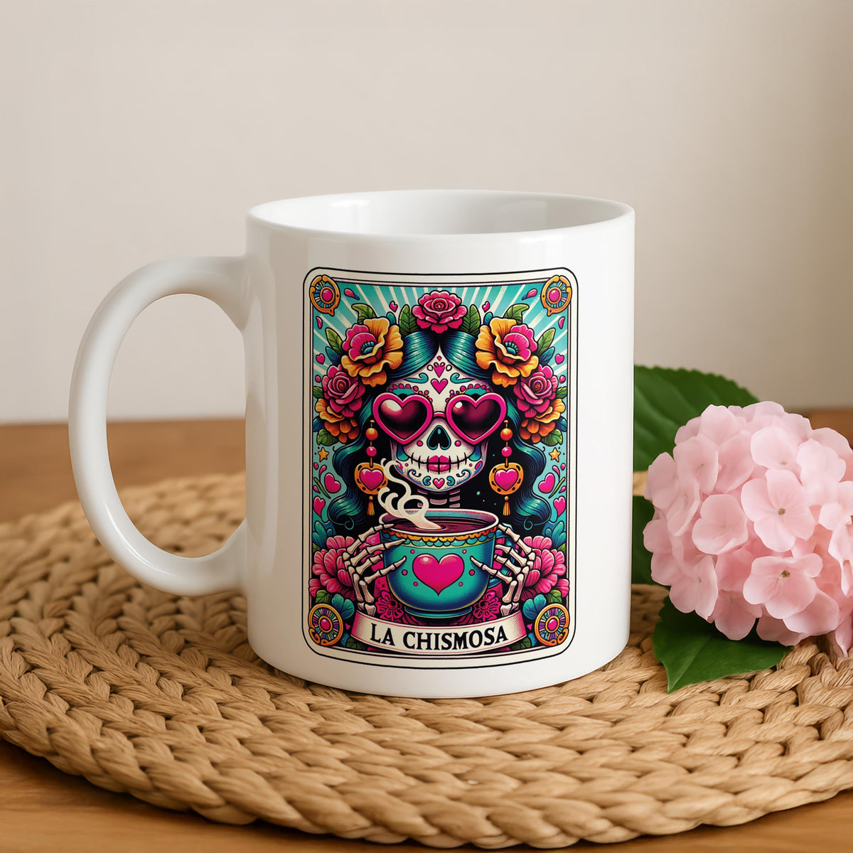 La Chismosa Tarot Card Mug, Sugar Skull Coffee Mug, Funny Mexican Best Friend Gift