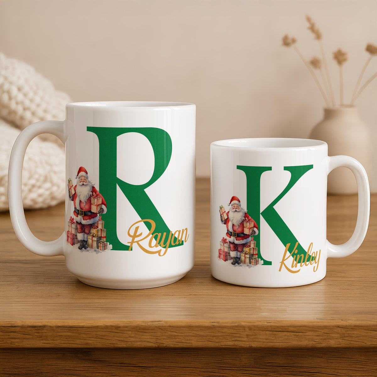 Custom Name Monogrammed Christmas Mug, Santa Clause Design Coffee Mug