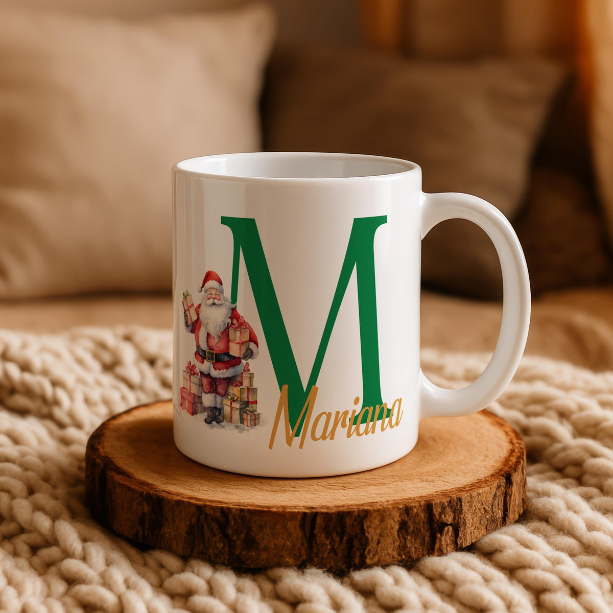 Custom Name Monogrammed Christmas Mug, Santa Clause Design Coffee Mug