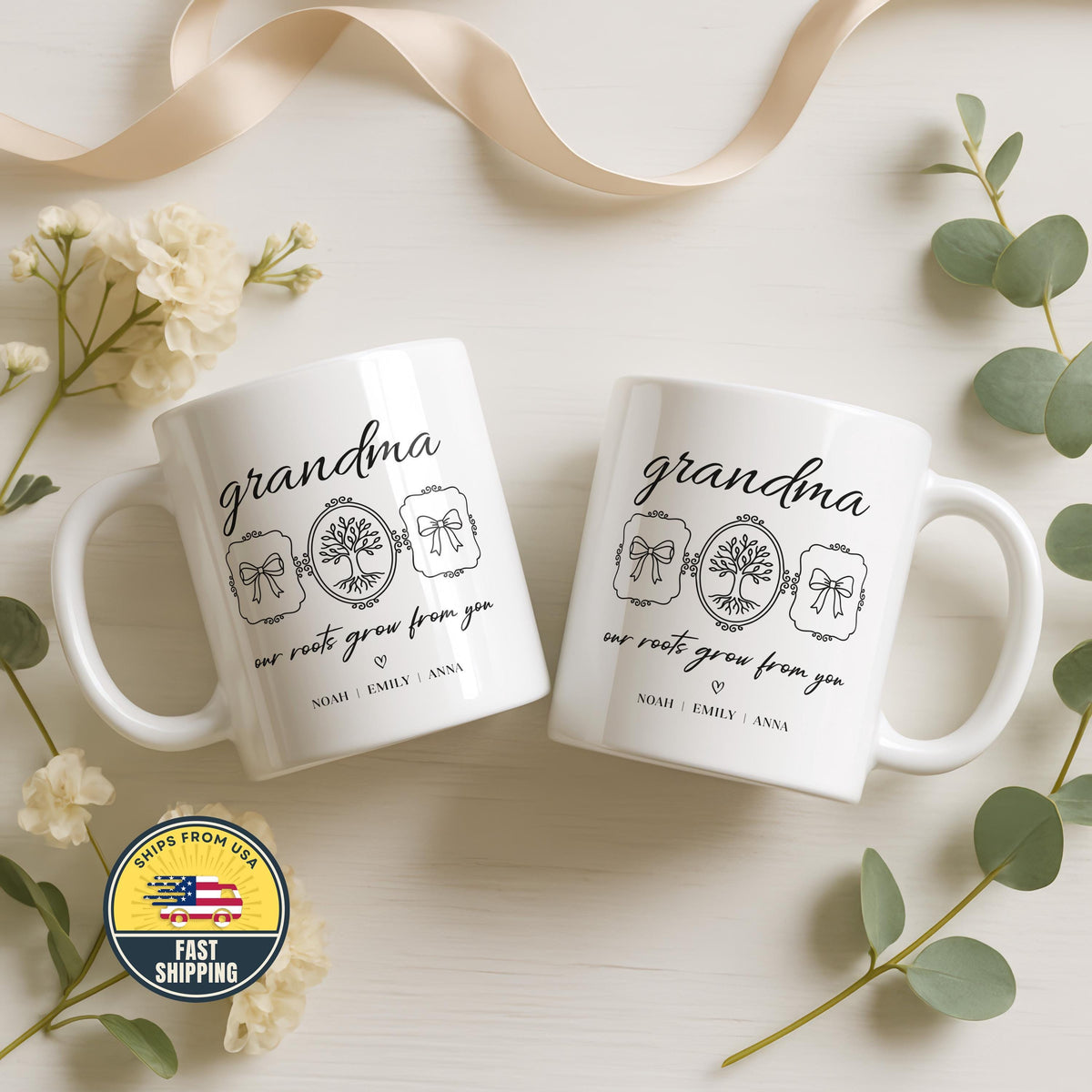 Custom Our Roots Grow from You Mug, Personalized Grandma Coffee Mug