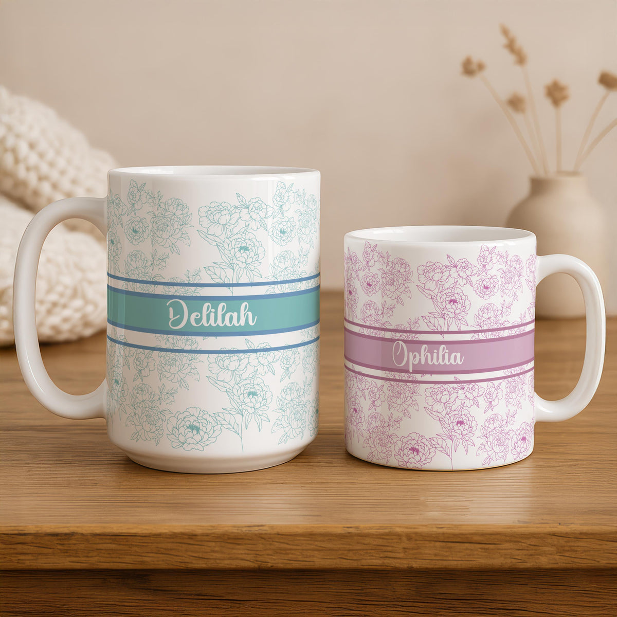 Customizable Delicate Flower Pattern Mug, Elegant Mother's Day Gift