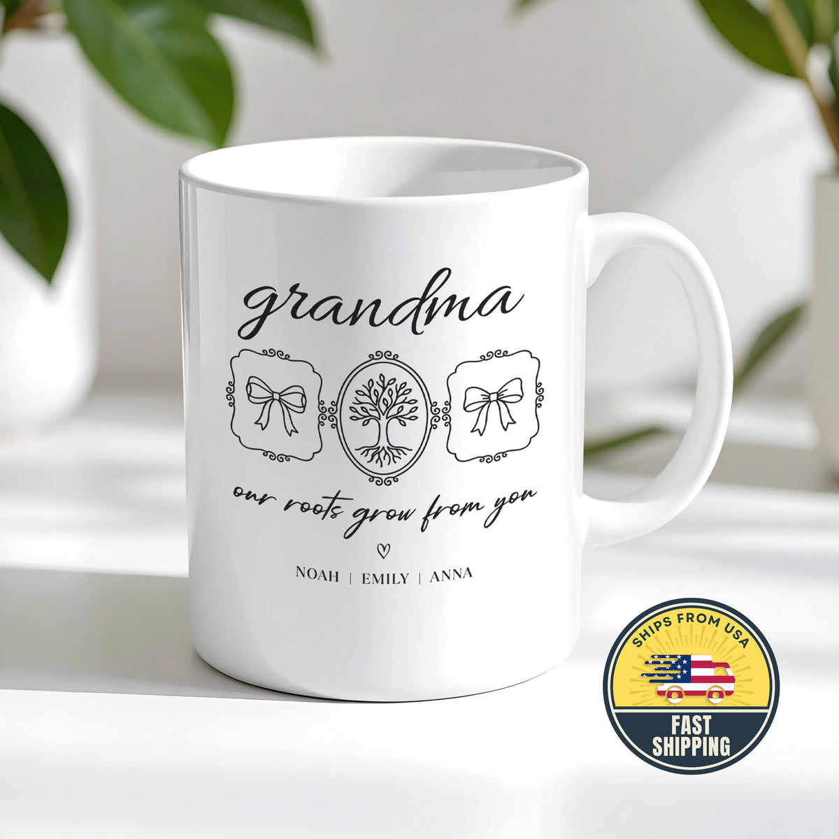 Custom Our Roots Grow from You Mug, Personalized Grandma Coffee Mug
