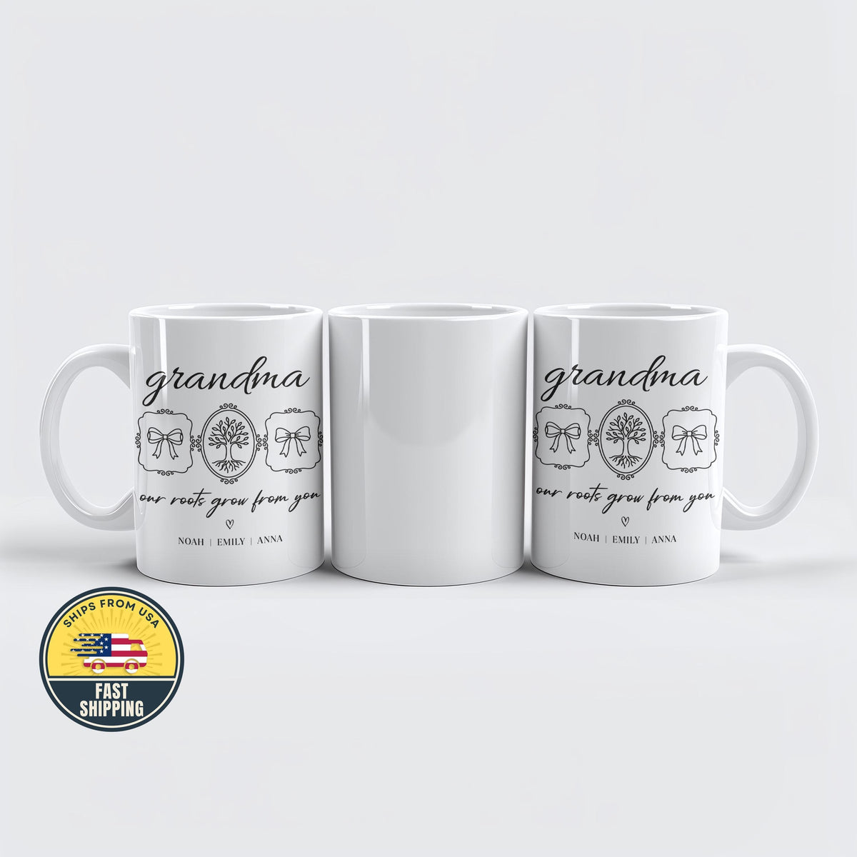 Custom Our Roots Grow from You Mug, Personalized Grandma Coffee Mug
