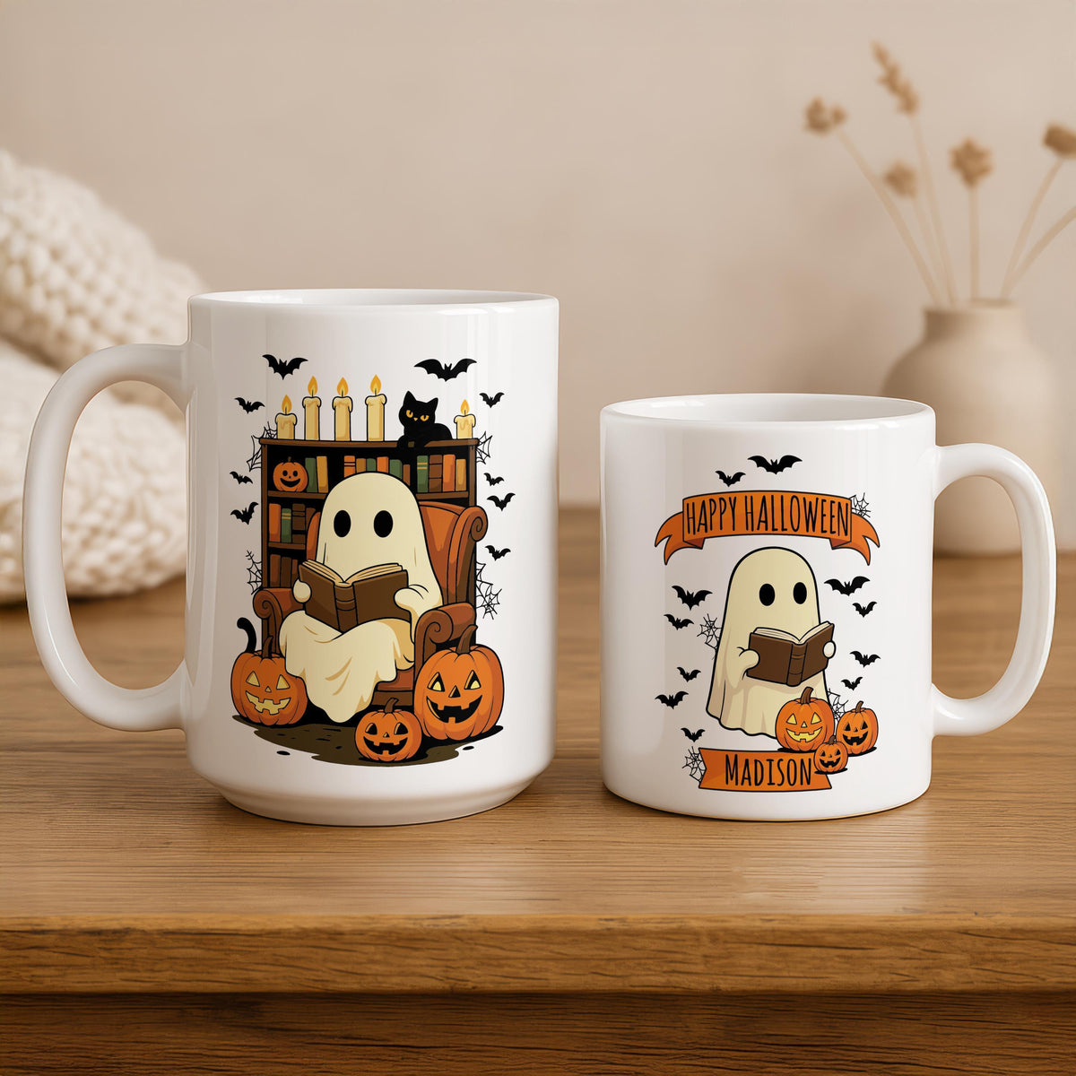 Personalized Happy Halloween Coffee Mug, Spooky Season Bookworm Gift