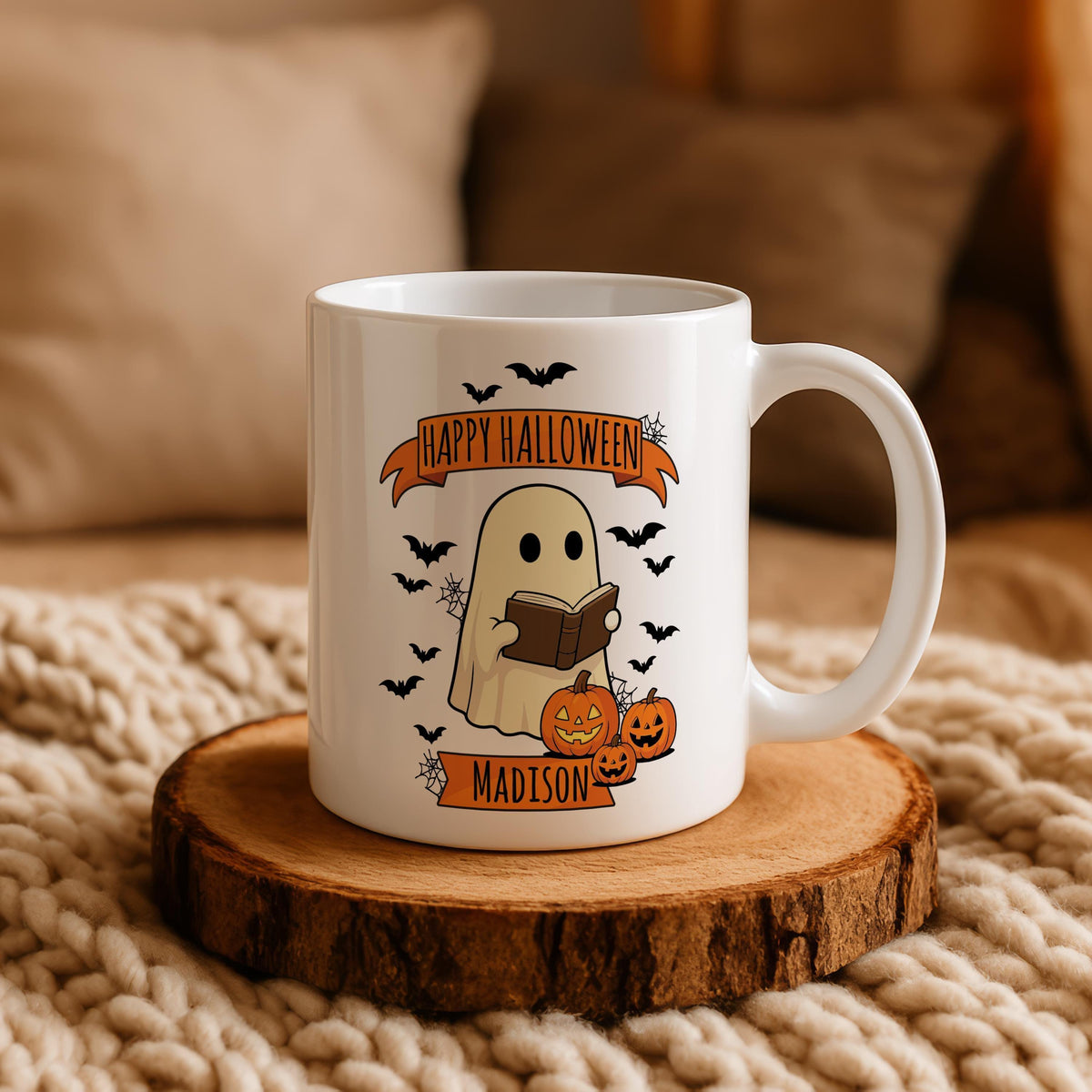 Personalized Happy Halloween Coffee Mug, Spooky Season Bookworm Gift
