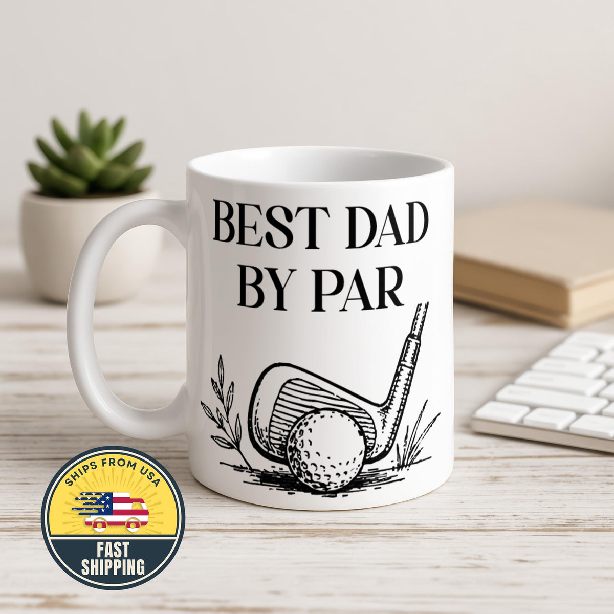 Best Dad By Par Golf Mug, Golfer Coffee Cup, Funny Fathers Day Present from Son Daughter