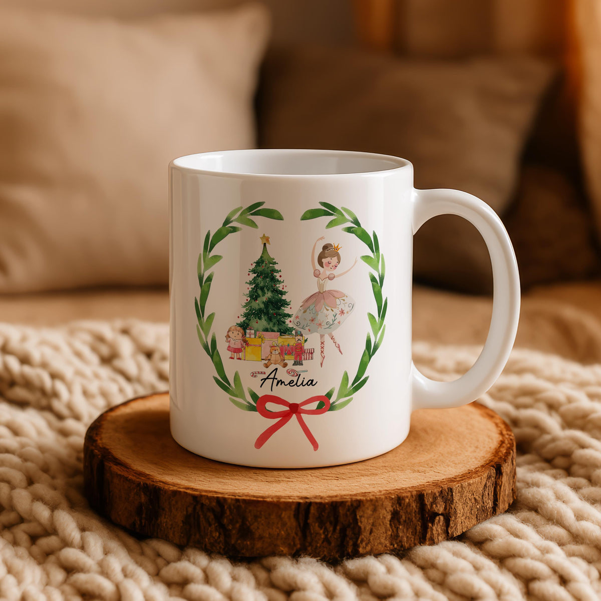 Personalized Ballerina Christmas Mug, Custom Name Dancer Gift, Nutcracker Ballet Cocoa Cup