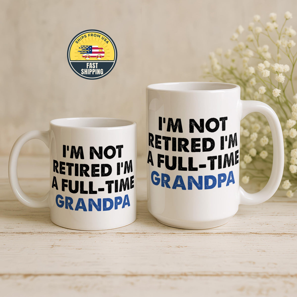 Funny Grandpa Retirement Mug, Full Time Grandpa Coffee Cup, Retirement Gift for Grandfather