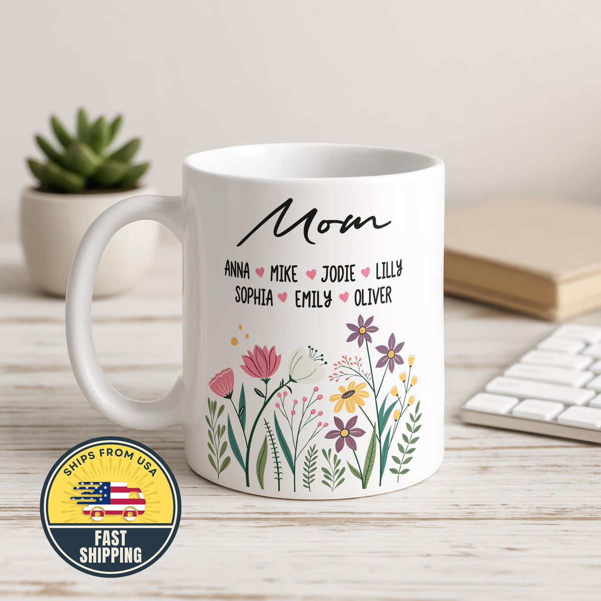 Custom Mom Flower Mug, Personalized Mama Floral Mug