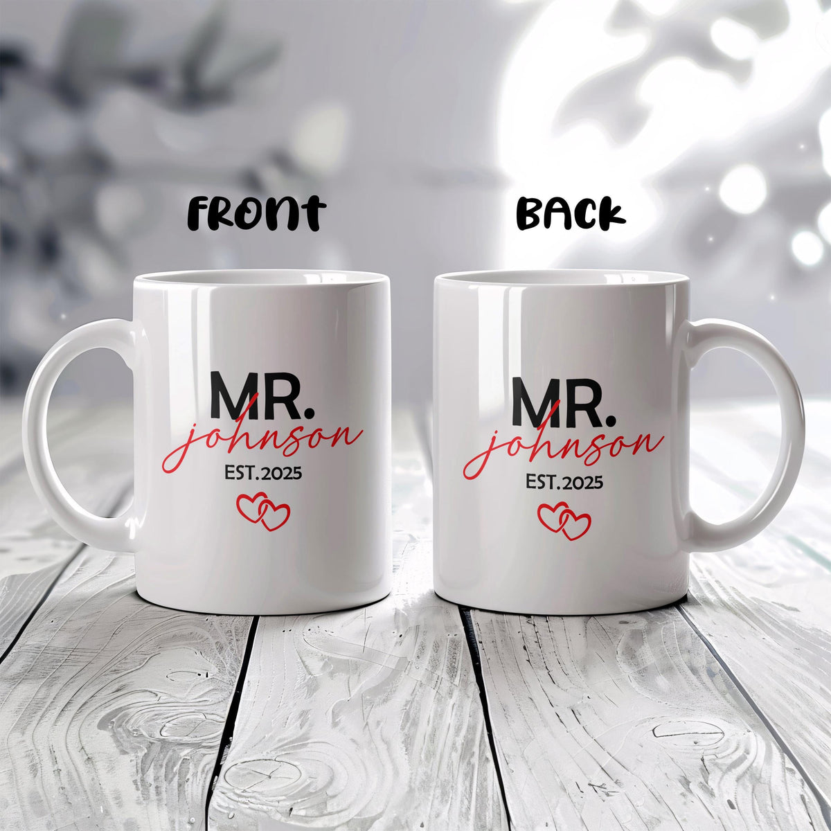 Personalized Mr. & Mrs. Mugs Set, Custom Name Copuple Wedding Gift