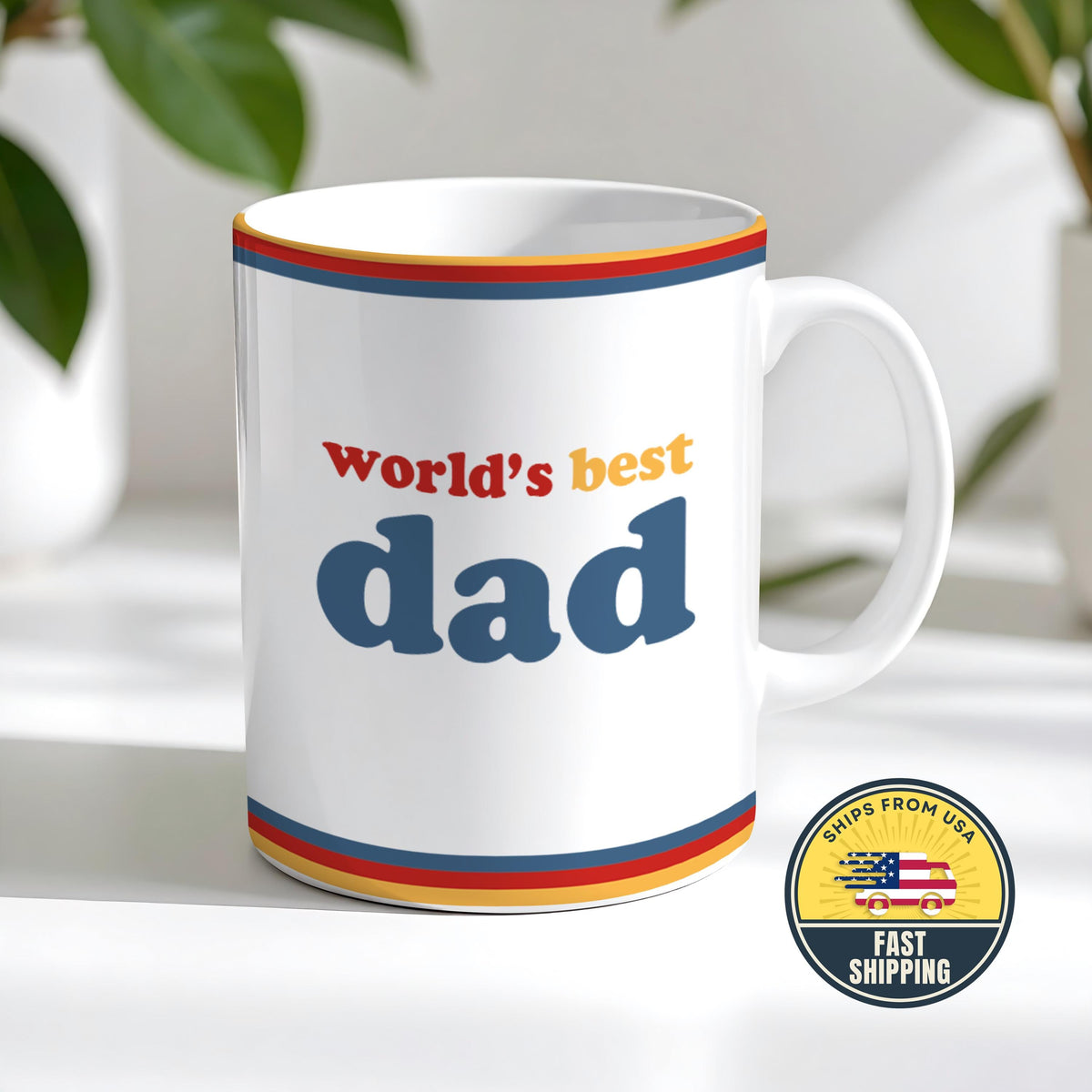 Worlds Best Father Ceramic Cup, Retro Dad Coffee Mug, Cute Daddy Gift for Fathers Day