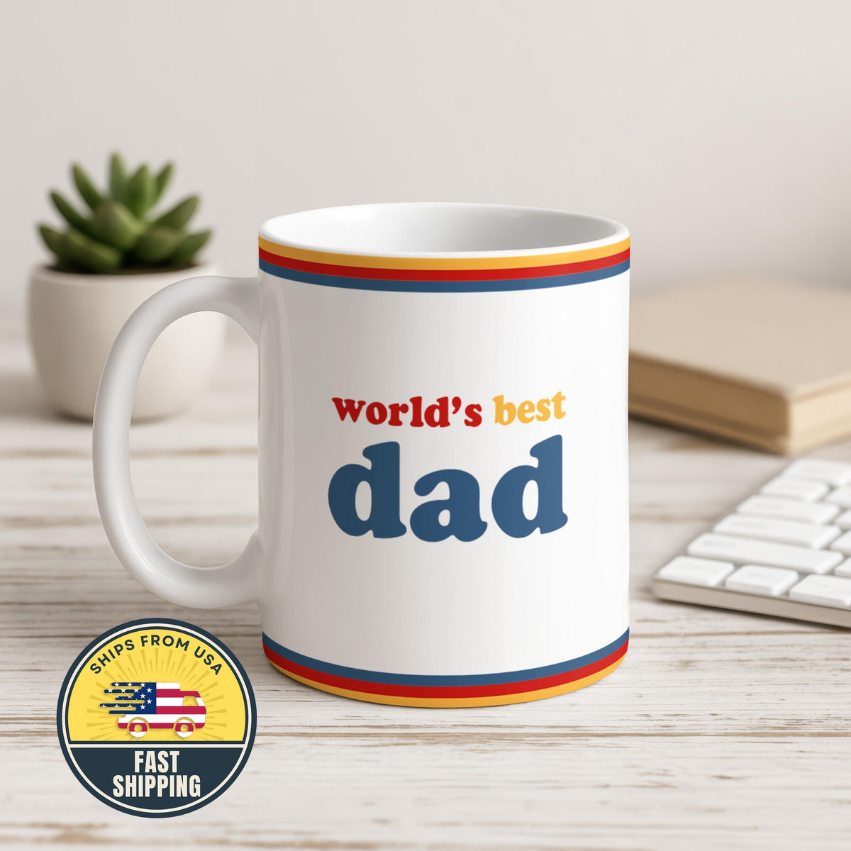 Worlds Best Father Ceramic Cup, Retro Dad Coffee Mug, Cute Daddy Gift for Fathers Day