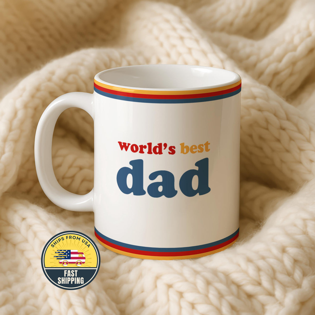 Worlds Best Father Ceramic Cup, Retro Dad Coffee Mug, Cute Daddy Gift for Fathers Day