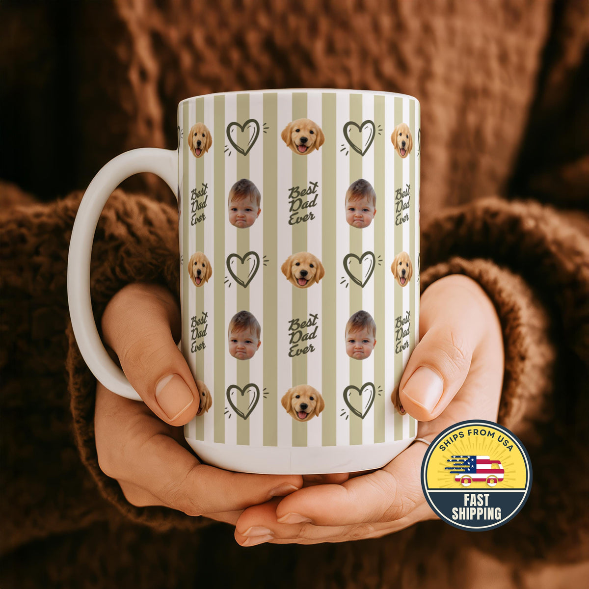 Custom Best Dad Ever Mug, Personalized Dad Photo Coffee Cup, Custom Dad Mug with Pet Picture